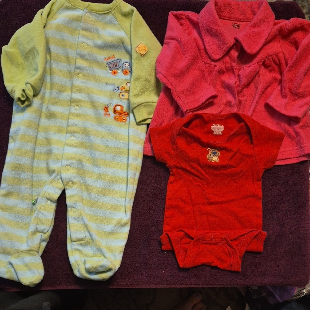 3pc Girls 3-6m Footie, Lamaze Pink Jacket With Bow, Red Onesie With A Dog